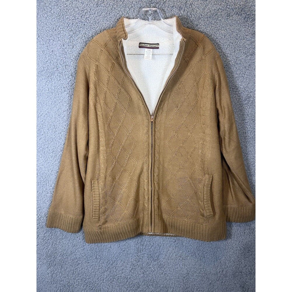 Vintage Haband Tudor  Men Sweater Court Large  Tan Full Zipper